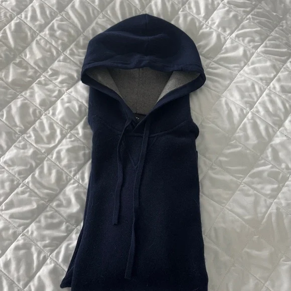 Theory Navy Hoodie Sweater with Gray Stripes